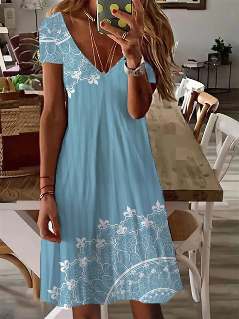 Women's Dresses Printed V-Neck Short Sleeve Dress - Mini Dresses - Instastyled | Online Fashion Free Shipping Clothing, Dresses, Tops, Shoes - 20-30 - 31/03/2022 - Casual Dresses