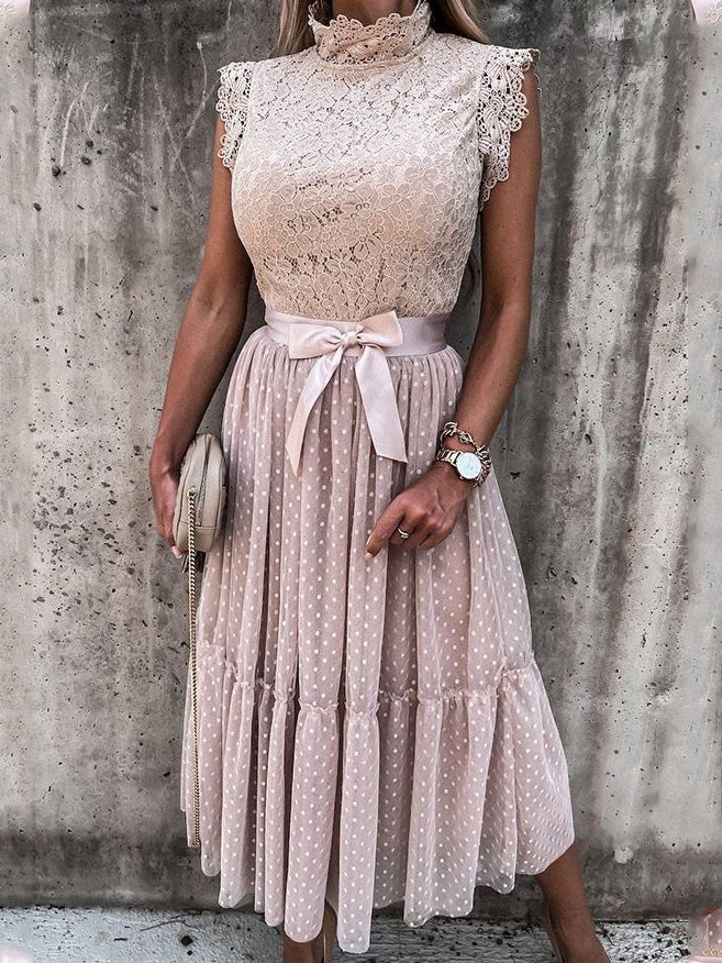 Women's Dresses Pure Lace Mesh Simple Belt Slit Dress - Maxi Dresses - Instastyled | Online Fashion Free Shipping Clothing, Dresses, Tops, Shoes - 28/12/2021 - color-black - color-pink