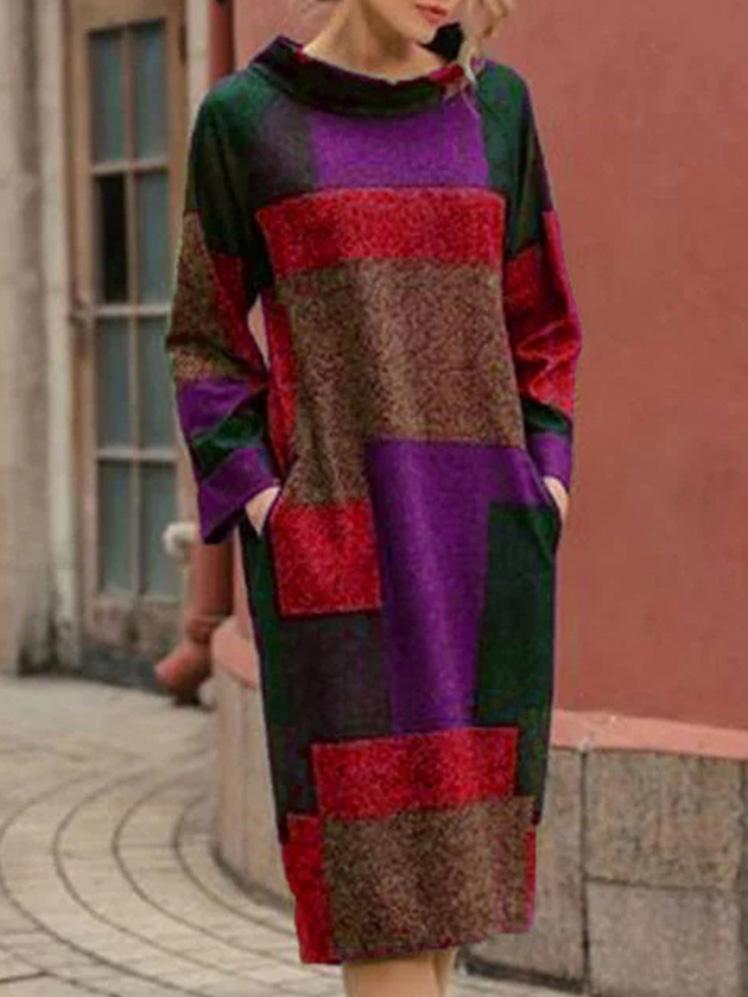 Women's Dresses Retro Print Long Sleeve Midi Dress - Midi Dresses - INS | Online Fashion Free Shipping Clothing, Dresses, Tops, Shoes - 09/09/2021 - 30-40 - Category_Midi Dresses