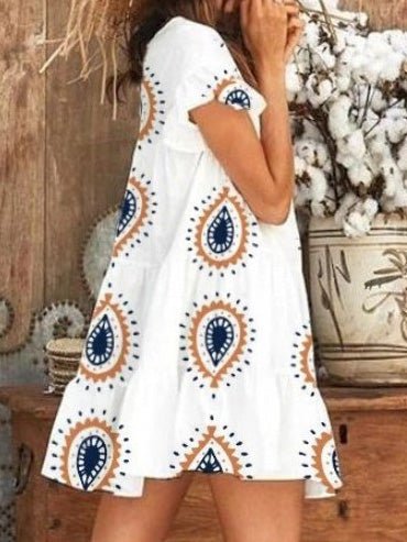 Women's Dresses Round Neck Printed Short Sleeve Dress - Mini Dresses - Instastyled | Online Fashion Free Shipping Clothing, Dresses, Tops, Shoes - 06/04/2022 - 20-30 - color-white