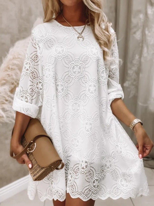 Women's Dresses Simple Lace Stitching Mid-Sleeve Dress - Mini Dresses - Instastyled | Online Fashion Free Shipping Clothing, Dresses, Tops, Shoes - 15/03/2022 - 30-40 - color-white