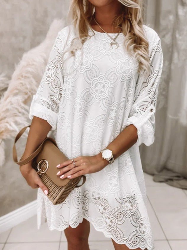 Women's Dresses Simple Lace Stitching Mid-Sleeve Dress - Mini Dresses - Instastyled | Online Fashion Free Shipping Clothing, Dresses, Tops, Shoes - 15/03/2022 - 30-40 - color-white