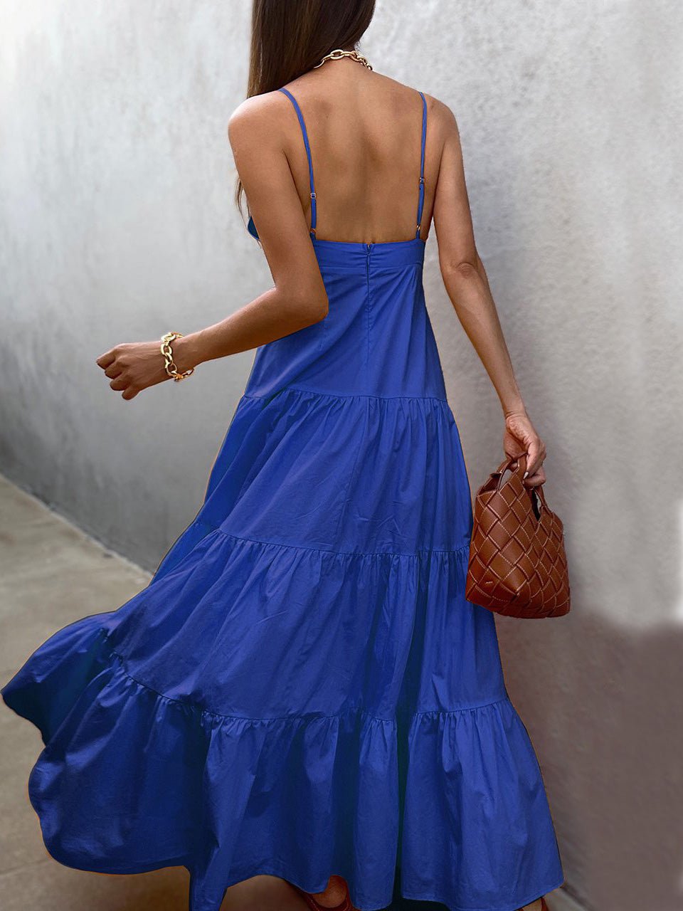 Women's Dresses Sling Deep V-Neck Bare Back Dress - Maxi Dresses - Instastyled | Online Fashion Free Shipping Clothing, Dresses, Tops, Shoes - 21/02/2022 - 40-50 - color-blue