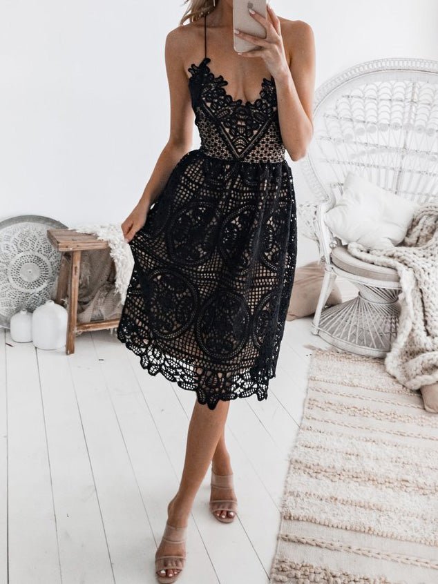 Women's Dresses Sling Lace Bare Back Dress - Midi Dresses - Instastyled | Online Fashion Free Shipping Clothing, Dresses, Tops, Shoes - 25/02/2022 - 30-40 - color-black