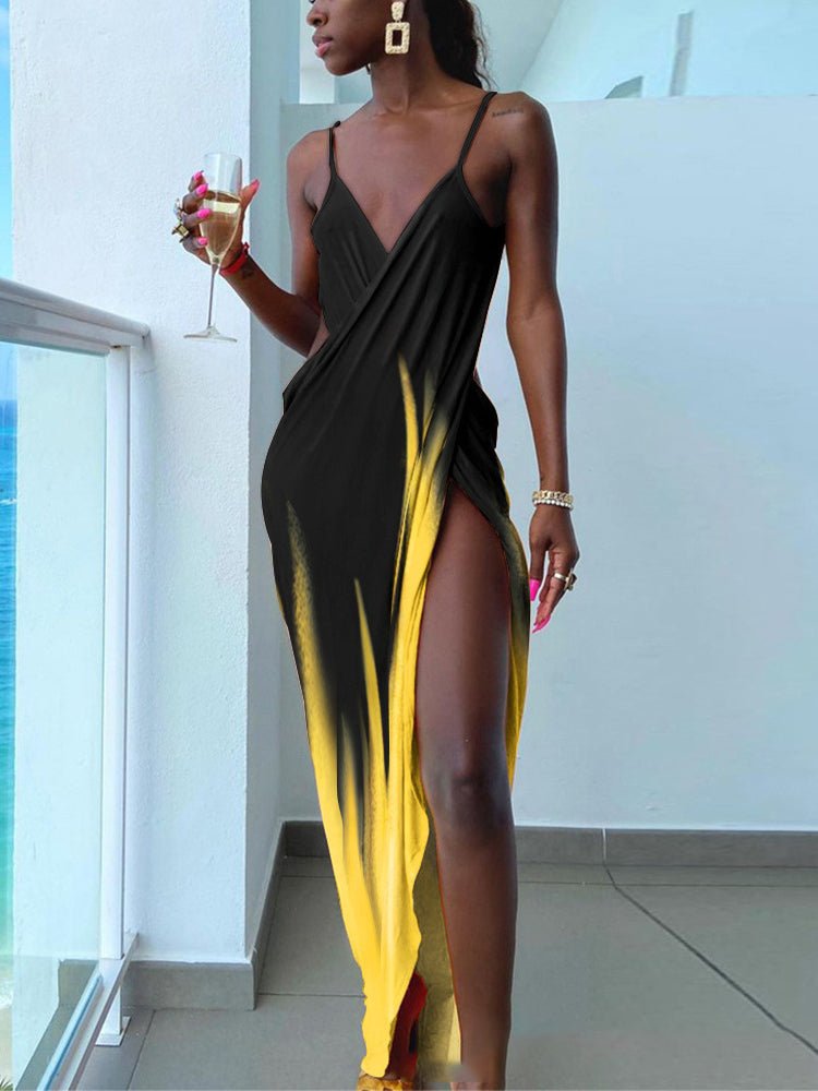 Women's Dresses Sling Print Bare Back Slit Dress - Maxi Dresses - Instastyled | Online Fashion Free Shipping Clothing, Dresses, Tops, Shoes - 10/02/2022 - 30-40 - color-black