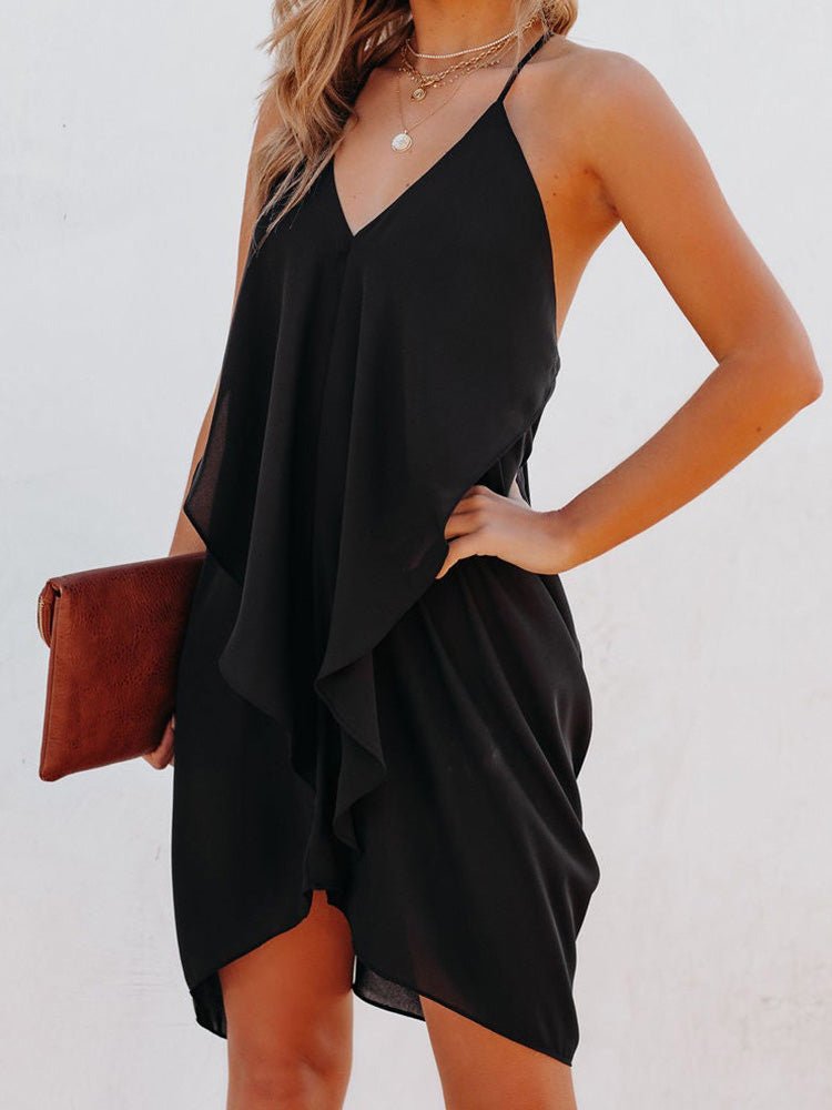 Women's Dresses Sling V-Neck Bare Back Irregular Dress - Mini Dresses - Instastyled | Online Fashion Free Shipping Clothing, Dresses, Tops, Shoes - 21/02/2022 - 30-40 - color-black