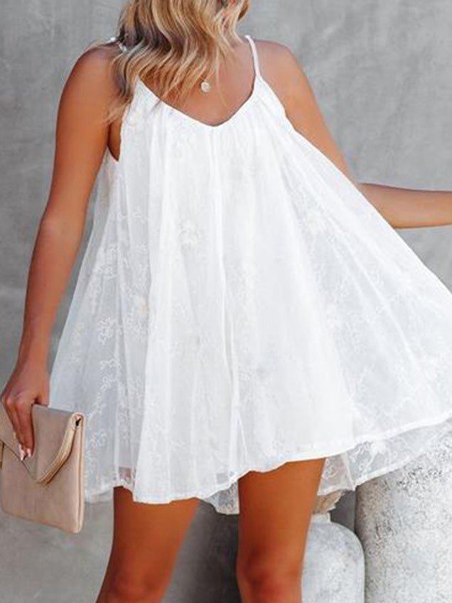 Women's Dresses Sling V-Neck Lace Mini Dress - Mini Dresses - Instastyled | Online Fashion Free Shipping Clothing, Dresses, Tops, Shoes - 14/03/2022 - 30-40 - color-white