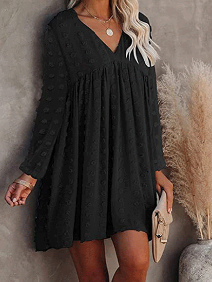 Women's Dresses Solid V-Neck Chiffon Long Sleeve Dress - Mini Dresses - Instastyled | Online Fashion Free Shipping Clothing, Dresses, Tops, Shoes - 22/12/2021 - 30-40 - color-black