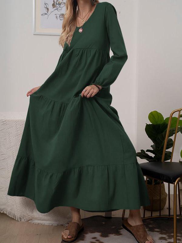 Women's Dresses Solid V-Neck Long Sleeve Maxi Dress - Maxi Dresses - INS | Online Fashion Free Shipping Clothing, Dresses, Tops, Shoes - 17/11/2021 - 30-40 - color-black