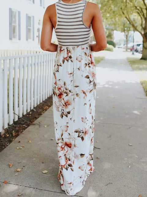 Women's Dresses Striped Floral Print Sleeveless Dress - Maxi Dresses - Instastyled | Online Fashion Free Shipping Clothing, Dresses, Tops, Shoes - 20-30 - 22/01/2022 - color-white