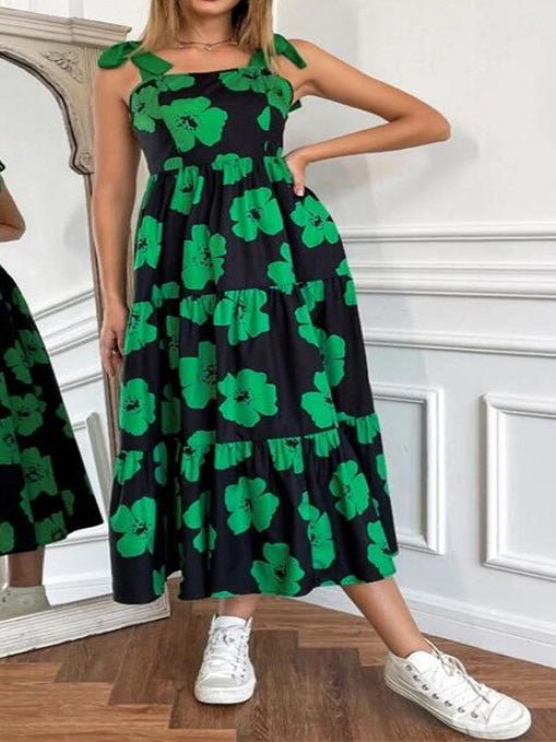 Women's Dresses Suspender Floral Print Maxi Dress - Maxi Dresses - Instastyled | Online Fashion Free Shipping Clothing, Dresses, Tops, Shoes - 02/03/2022 - 30-40 - color-green