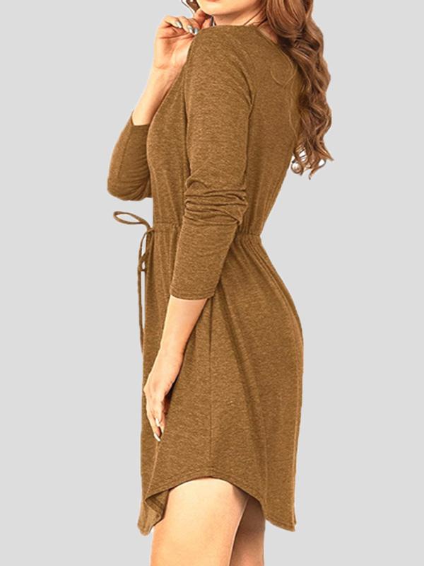 Women's Dresses V-Neck Long Sleeve Button Belt Dress - Midi Dresses - INS | Online Fashion Free Shipping Clothing, Dresses, Tops, Shoes - 17/09/2021 - Category_Midi Dresses - Color_Black