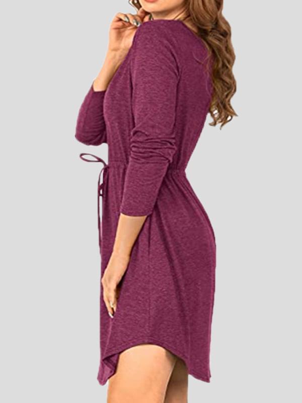 Women's Dresses V-Neck Long Sleeve Button Belt Dress - Midi Dresses - INS | Online Fashion Free Shipping Clothing, Dresses, Tops, Shoes - 17/09/2021 - Category_Midi Dresses - Color_Black