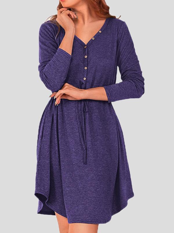 Women's Dresses V-Neck Long Sleeve Button Belt Dress - Midi Dresses - INS | Online Fashion Free Shipping Clothing, Dresses, Tops, Shoes - 17/09/2021 - Category_Midi Dresses - Color_Black