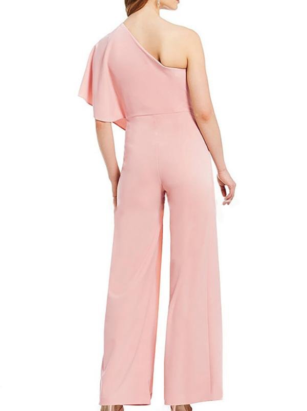 Women's Elegant Oblique Shoulder Jumpsuit - Rompers - INS | Online Fashion Free Shipping Clothing, Dresses, Tops, Shoes - 17/05/2021 - Color_Pink - Color_White