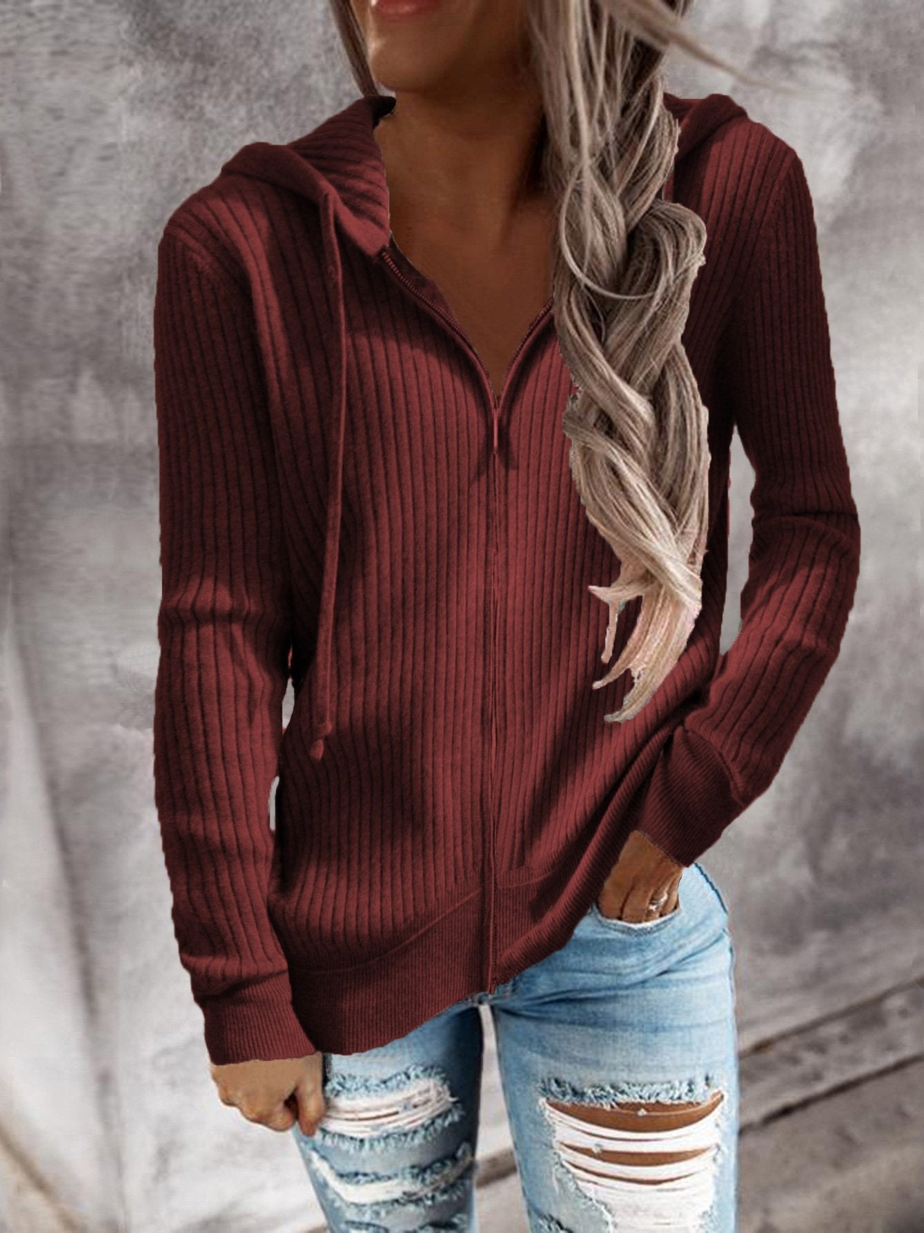Women's Hoodies Casual Zip Cardigan Long Sleeve Knit Hoodie - Hoodies - INS | Online Fashion Free Shipping Clothing, Dresses, Tops, Shoes - 10/09/2021 - 20-30 - Category_Hoodies