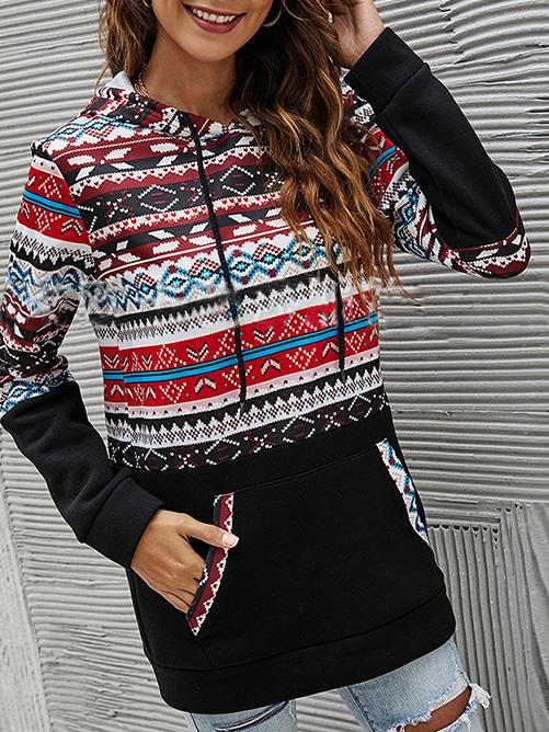 Women's Hoodies Retro Print Pocket Long Sleeve Hoodie - Hoodies - Instastyled | Online Fashion Free Shipping Clothing, Dresses, Tops, Shoes - 10/12/2021 - 20-30 - color-red