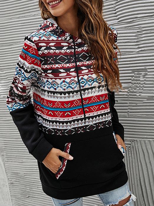 Women's Hoodies Retro Print Pocket Long Sleeve Hoodie - Hoodies - Instastyled | Online Fashion Free Shipping Clothing, Dresses, Tops, Shoes - 10/12/2021 - 20-30 - color-red