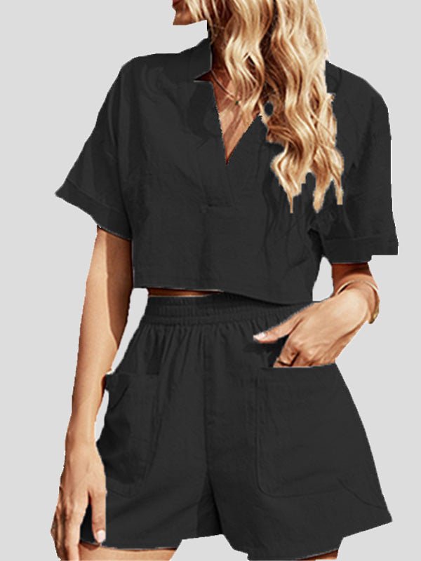 Women's Sets Crop Short Sleeve Top & Shorts Casual Two Piece Set - Sets - Instastyled | Online Fashion Free Shipping Clothing, Dresses, Tops, Shoes - 11/03/2022 - 30-40 - Bottoms