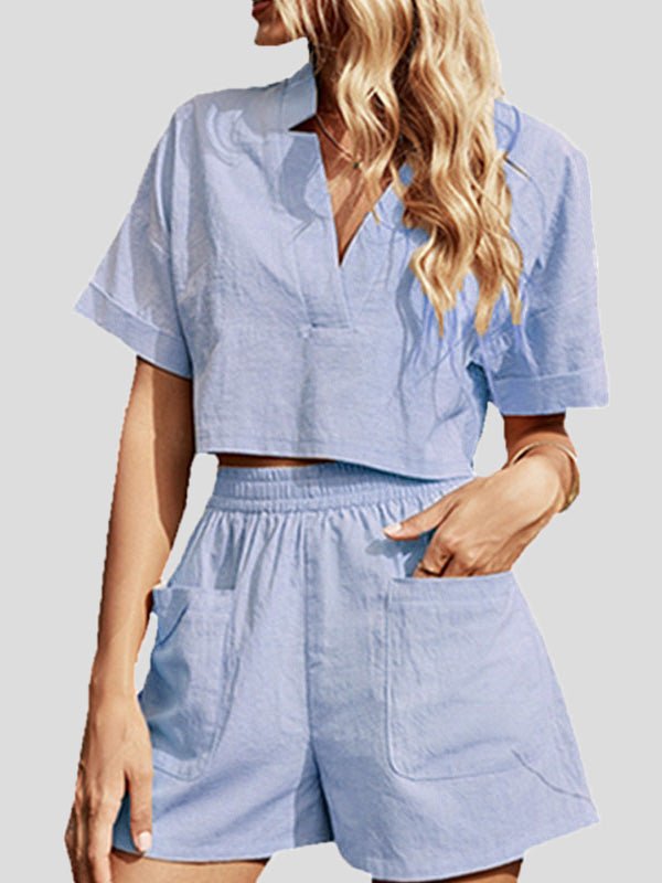 Women's Sets Crop Short Sleeve Top & Shorts Casual Two Piece Set - Sets - Instastyled | Online Fashion Free Shipping Clothing, Dresses, Tops, Shoes - 11/03/2022 - 30-40 - Bottoms